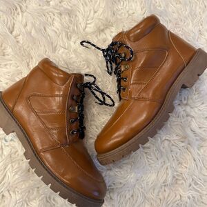 Nice Warm Fabkids Boys Brown Tan Lace-Up Sherpa Boots Plush Lined Size 5
